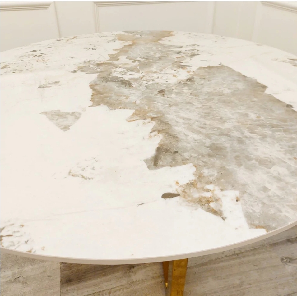 Lucien Gold 1.2 Round Dining Table with Sintered Stone Top - Comfort Sleeps
